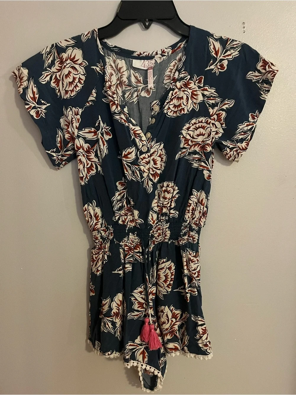 Matilda Jane Navy Floral Romper with Cream and Rust‎ Accents